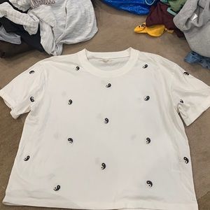 Madewell White Tee with Black Yin Yang Design